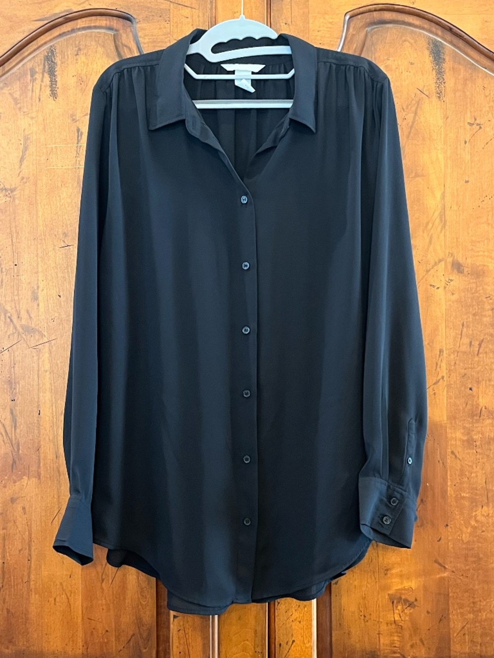 H&M Black Silky Button Down Long Sleeve Blouse SIZE L